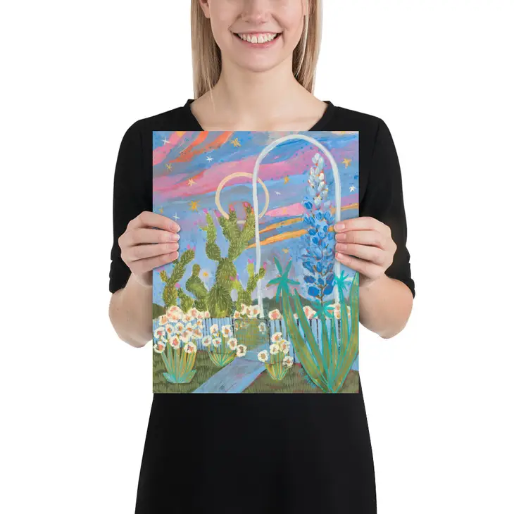 ILUSTRACIÓN - El Baker, Bluebonnets Prickly Pear Sunset Print