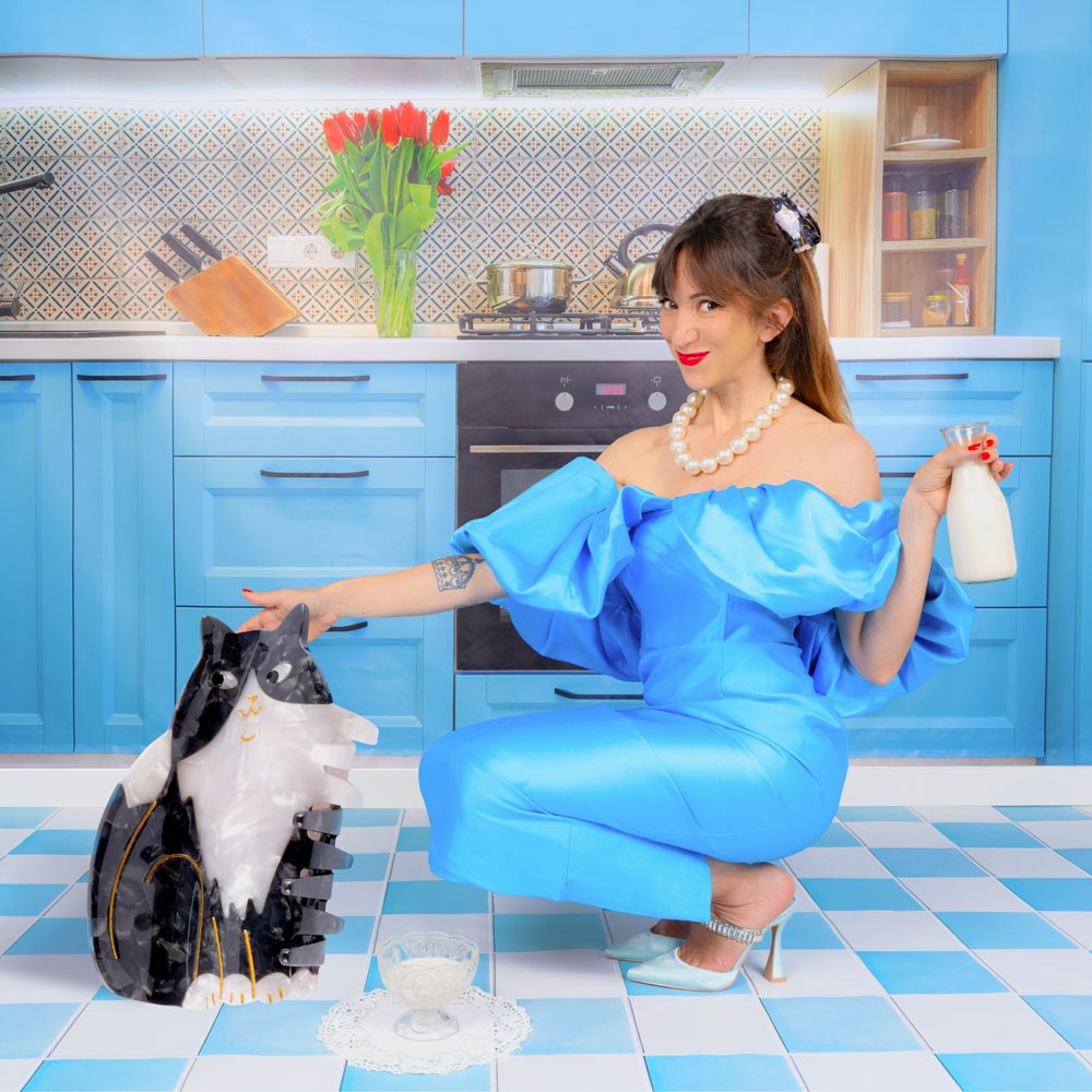 PINZA DE PELO - Coucou Suzette, Gato Blanco y Negro