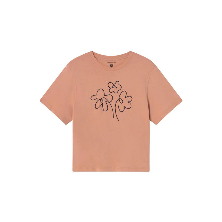 CAMISETA - Thinking Mu, Rosa bordada a mano flower Lucia