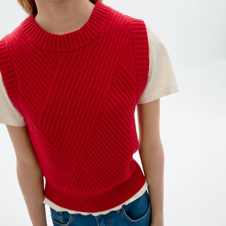 CHALECO - Thinking Mu, Punto lana rojo Kaia