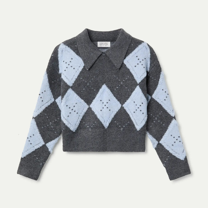 JERSEY - Compañía Fantástica, Jacquard rombo gris y azul