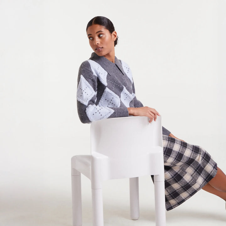 JERSEY - Compañía Fantástica, Jacquard rombo gris y azul