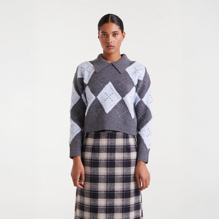 JERSEY - Compañía Fantástica, Jacquard rombo gris y azul