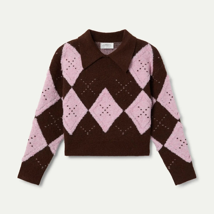 JERSEY - Compañía Fantástica, Jacquard rombo rosado y marrón