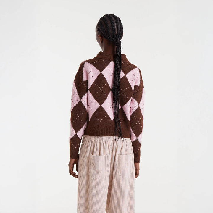 JERSEY - Compañía Fantástica, Jacquard rombo rosado y marrón