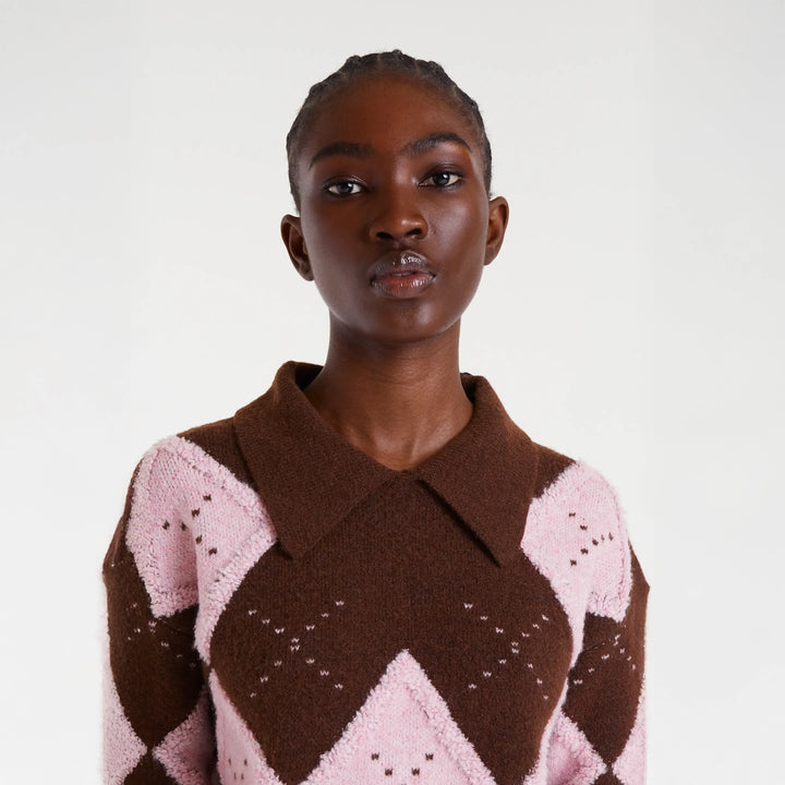 JERSEY - Compañía Fantástica, Jacquard rombo rosado y marrón