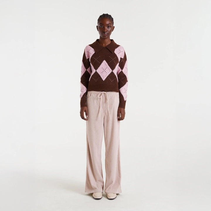 JERSEY - Compañía Fantástica, Jacquard rombo rosado y marrón