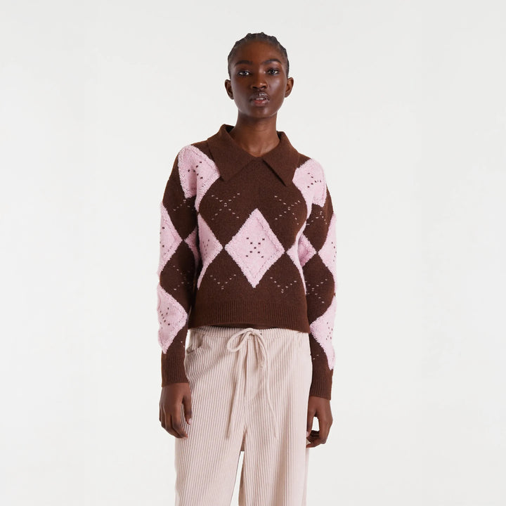 JERSEY - Compañía Fantástica, Jacquard rombo rosado y marrón