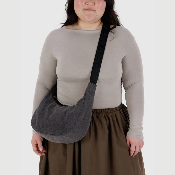 BOLSO - Baggu, Medium Denim Crescent Bag Washed Black Denim