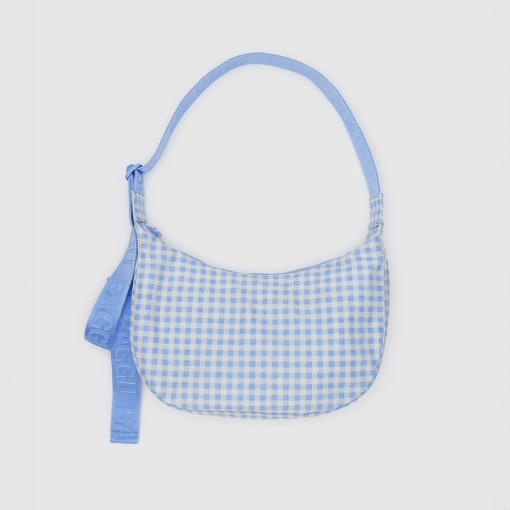 BOLSO - Baggu, Medium Nylon Crescent Bag Light Blue Gingham