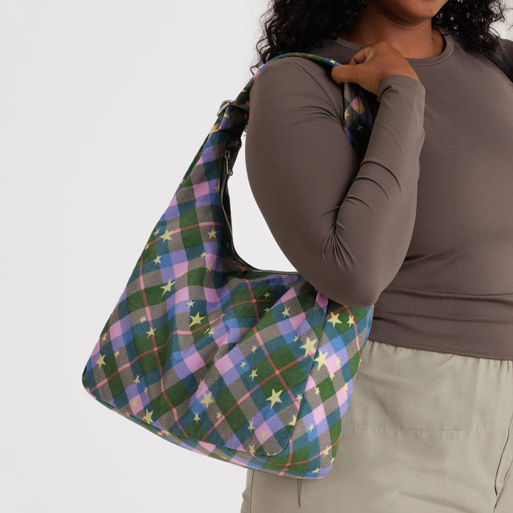 BOLSO - Baggu, Nylon Shoulder Bag Green Star Plaid