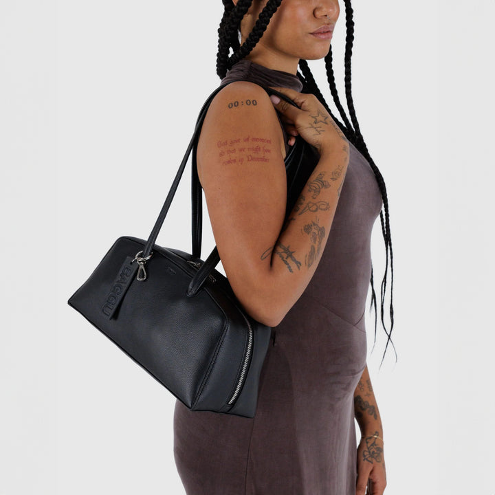 BOLSO - Baggu, Recycled Leather Bowler Bag Black