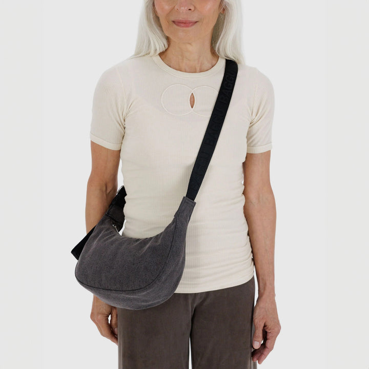 BOLSO - Baggu, Small Denim Crescent Bag Washed Black Denim