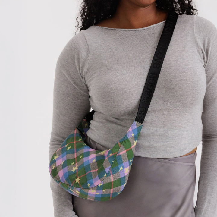 BOLSO - Baggu, Small Crescent Green Star Plaid