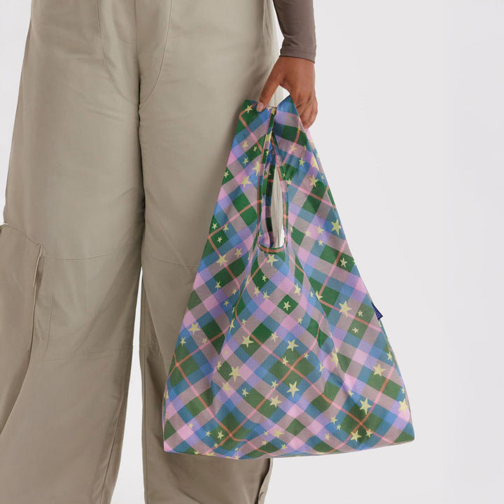 TOTE BAG - Baggu, Green Star Plaid