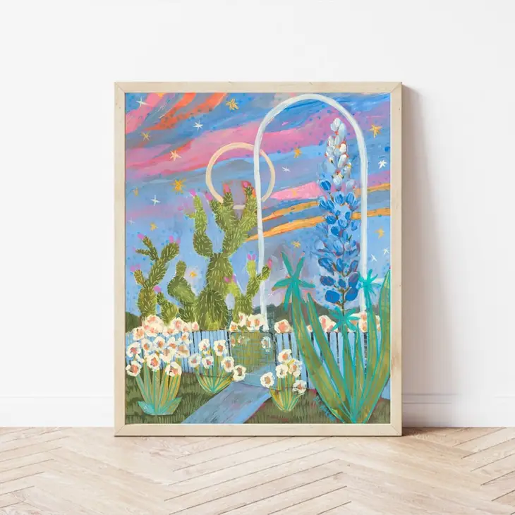 ILUSTRACIÓN - El Baker, Bluebonnets Prickly Pear Sunset Print