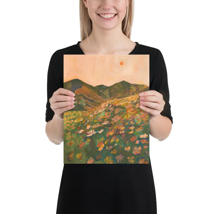 ILUSTRACIÓN - El Baker, Pastel California Poppy Flower Landscape Print