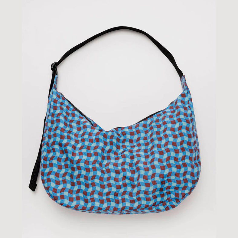 BOLSO - Baggu, Large Nylon Crescent Bag Wavy Gingham Blue