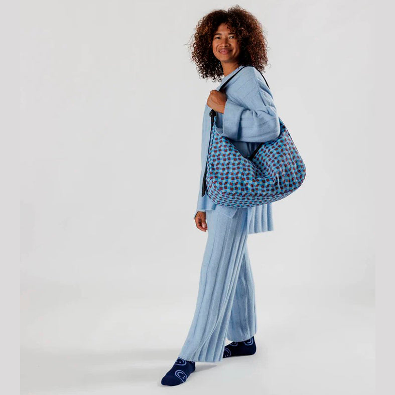 BOLSO - Baggu, Large Nylon Crescent Bag Wavy Gingham Blue