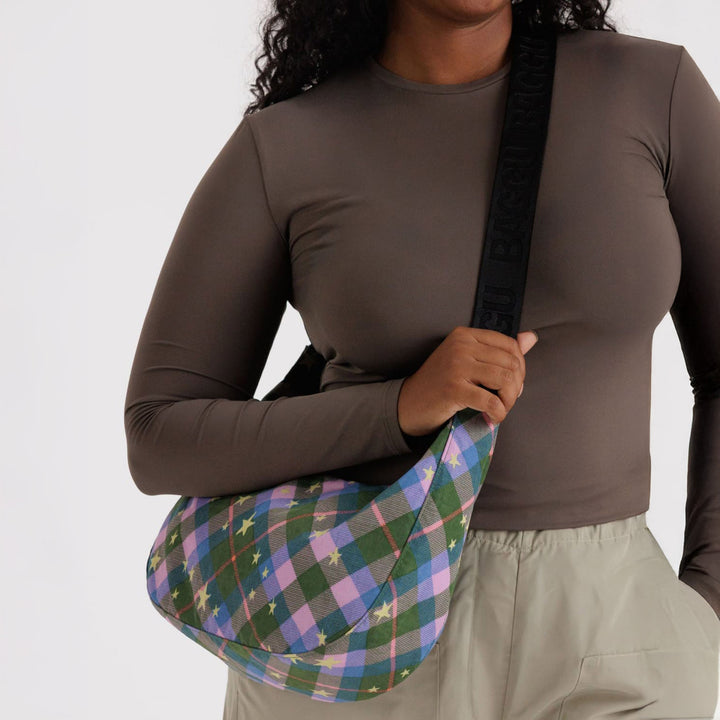 BOLSO - Baggu, Medium Nylon Crescent Bag Green Star Plaid