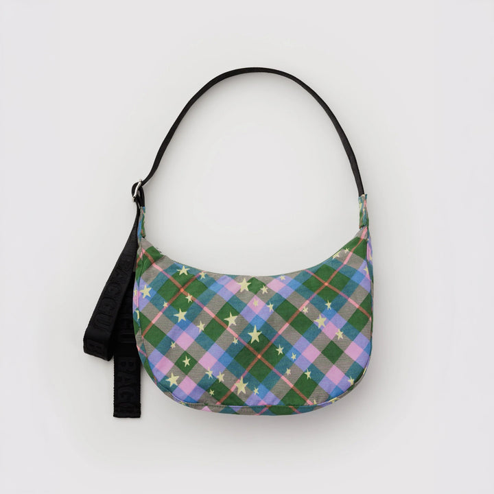 BOLSO - Baggu, Medium Nylon Crescent Bag Green Star Plaid