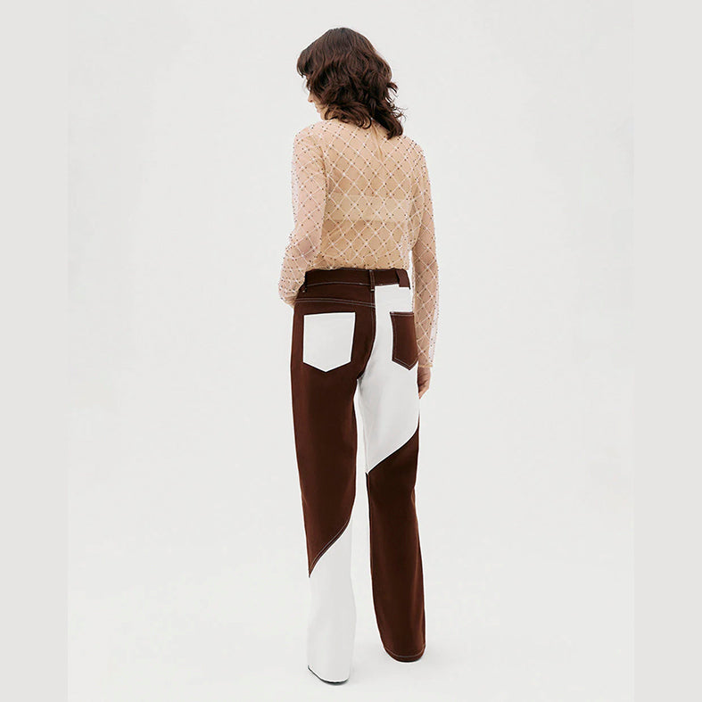 PANTALÓN VAQUERO - PSC, Patchwork marrón