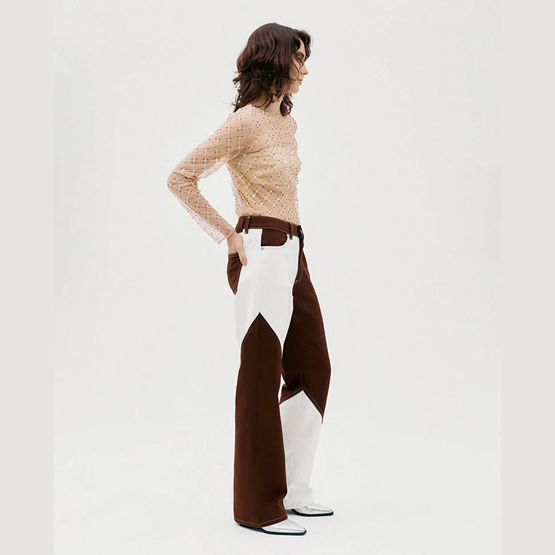 PANTALÓN VAQUERO - PSC, Patchwork marrón