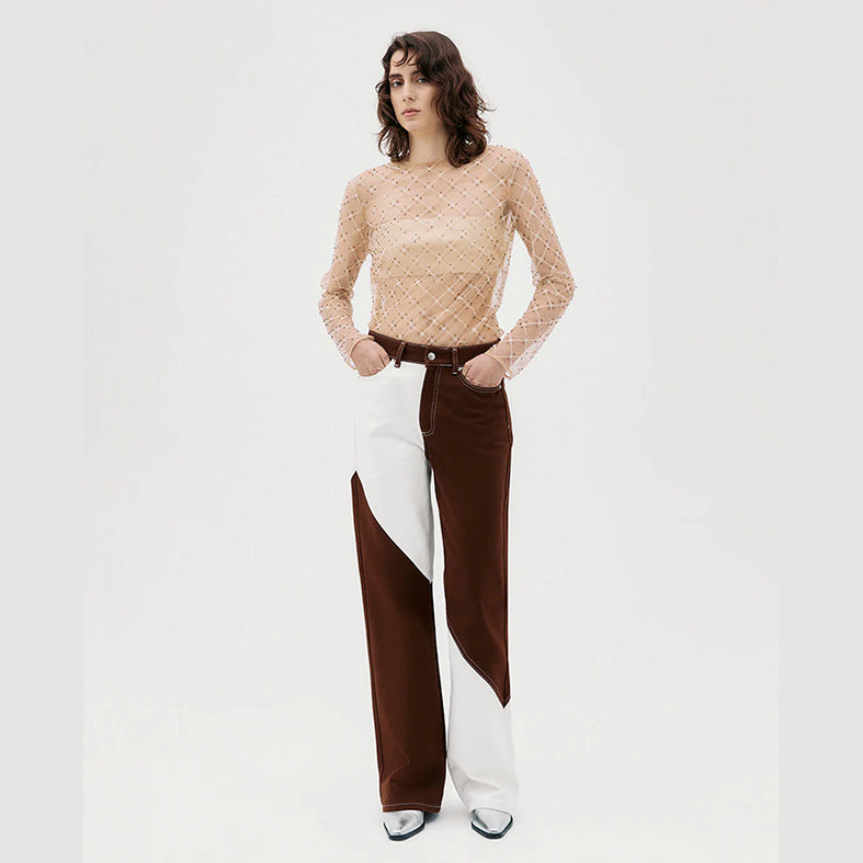PANTALÓN VAQUERO - PSC, Patchwork marrón