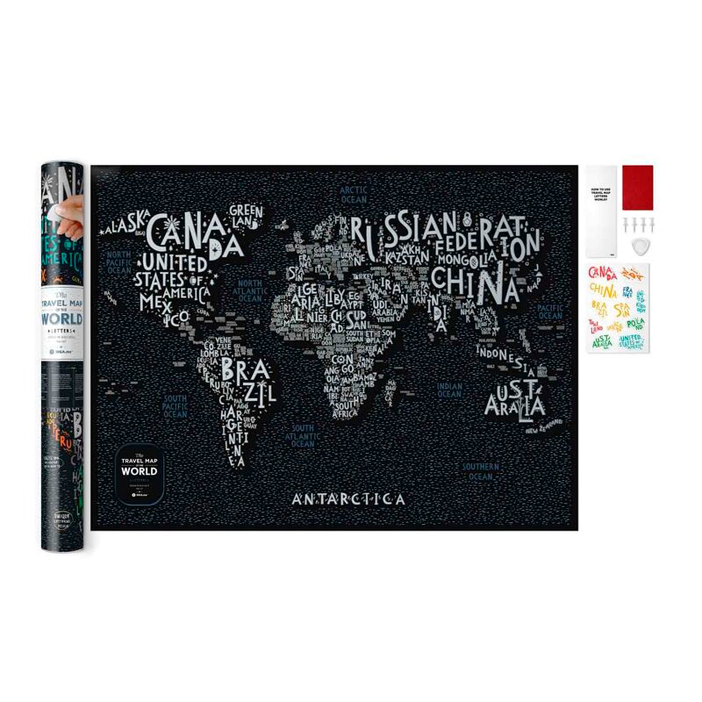 MAPA DEL MUNDO PARA RASCAR - 1DEA, Negro