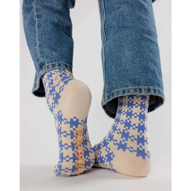 CALCETINES - Baggu, Blue Pixel Gingham