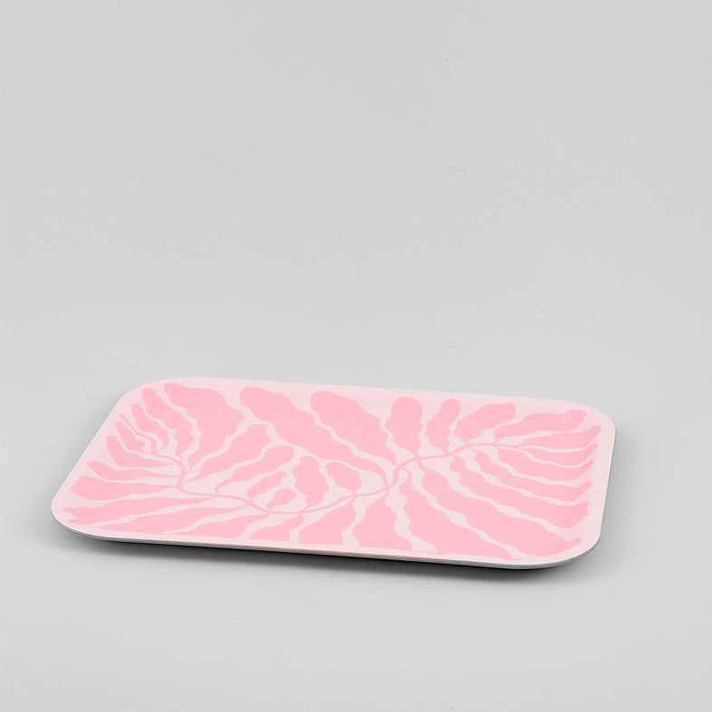 BANDEJA - Wrap Magazine, Pink Leaves Rectangle Art Tray