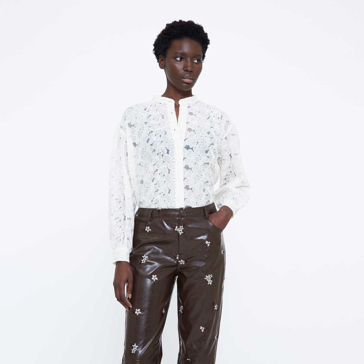 CAMISA - Wild Pony, Mezcla algodón blanco roto con bordado floral