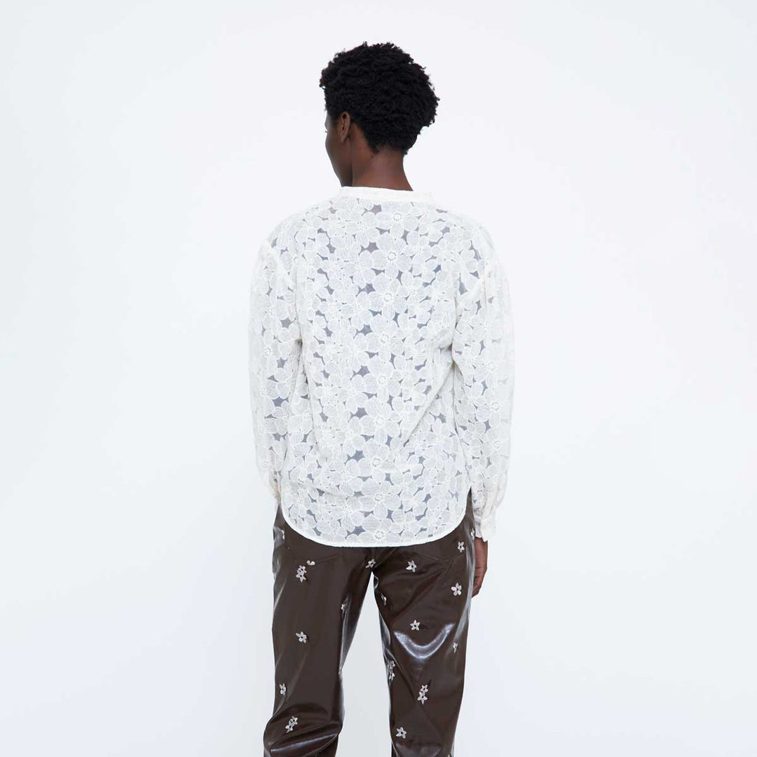 CAMISA - Wild Pony, Mezcla algodón blanco roto con bordado floral