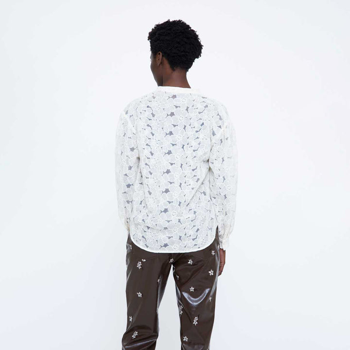 CAMISA - Wild Pony, Mezcla algodón blanco roto con bordado floral