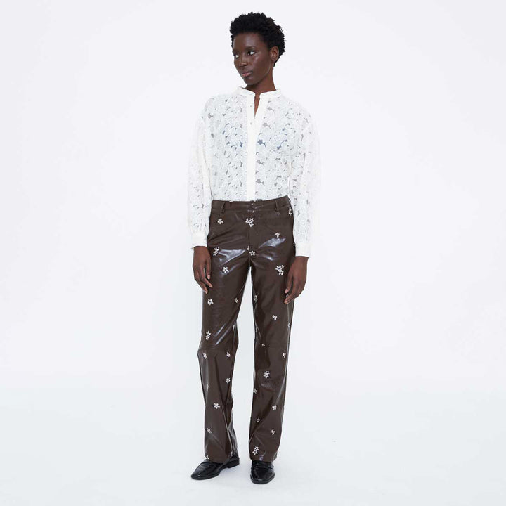 CAMISA - Wild Pony, Mezcla algodón blanco roto con bordado floral