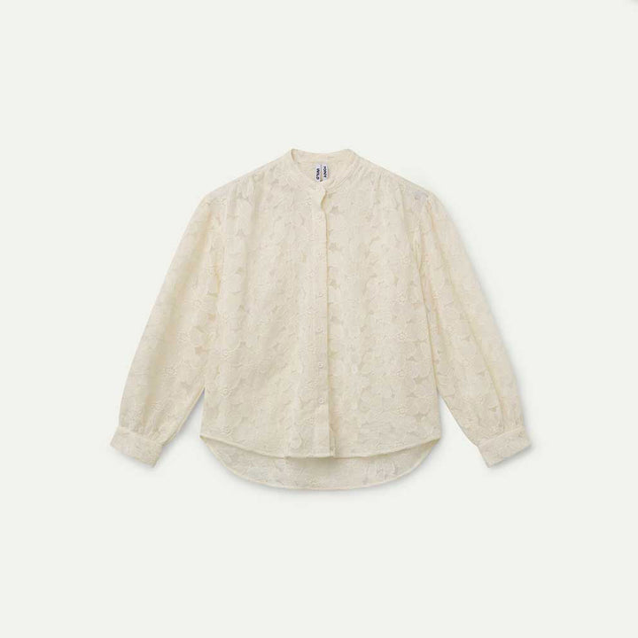 CAMISA - Wild Pony, Mezcla algodón blanco roto con bordado floral