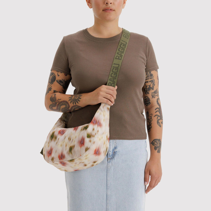 BOLSO - Baggu, Abstract Floral Medium Nylon Crescent Bag
