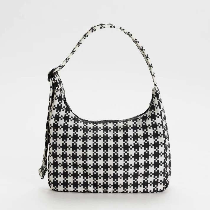 BOLSO - Baggu, Mini Nylon Shoulder Bag Black & White Pixel Gingham