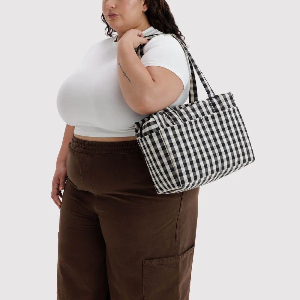 BORSA - Baggu, Blurred Gingham Brown Everyday Cloud Bag