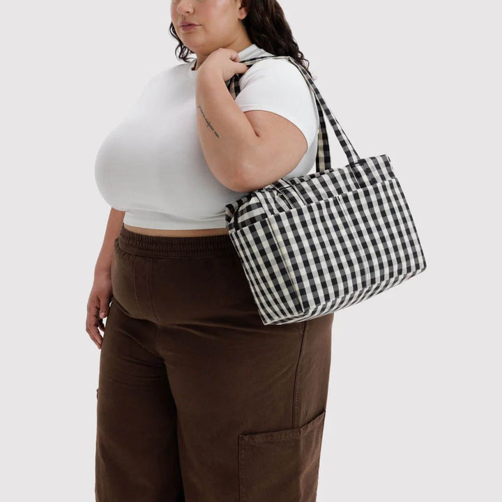 BORSA - Baggu, Blurred Gingham Brown Everyday Cloud Bag
