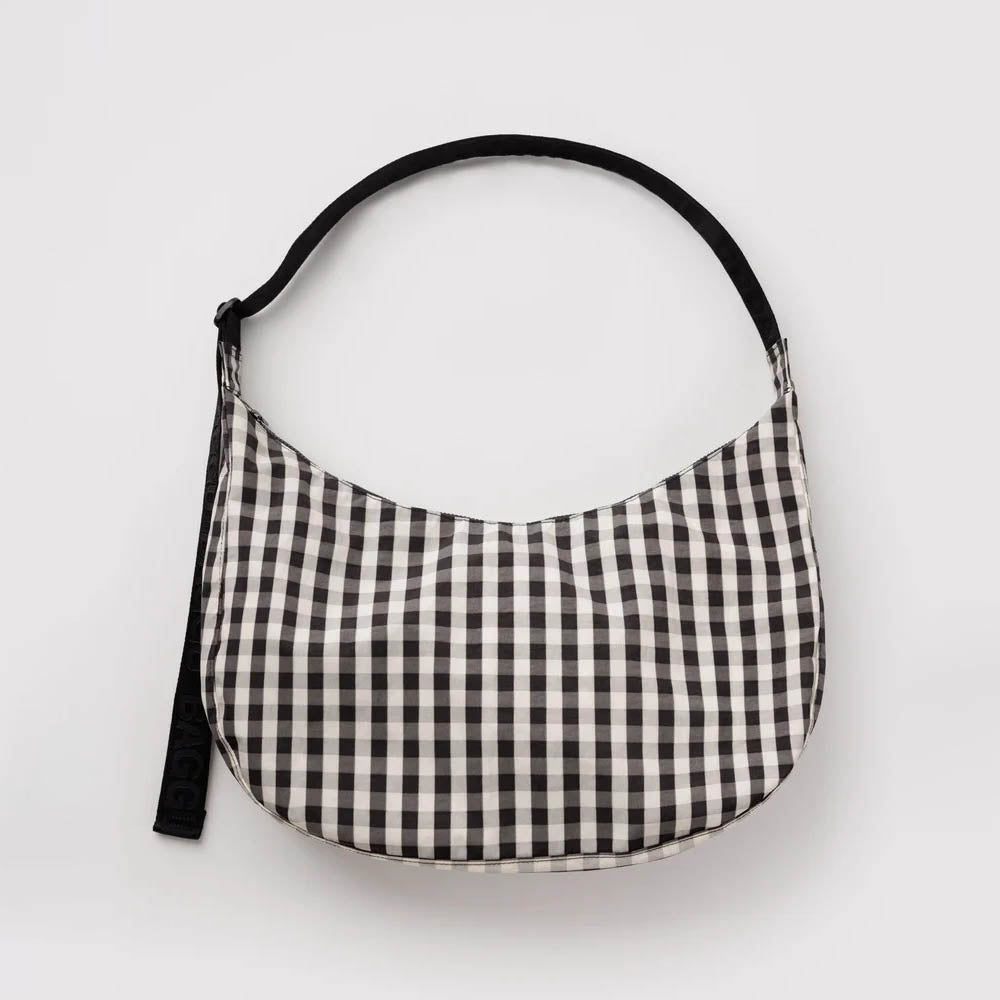 BOLSO - Baggu, Black And Cream Gingham Large Nylon Crescent Bag