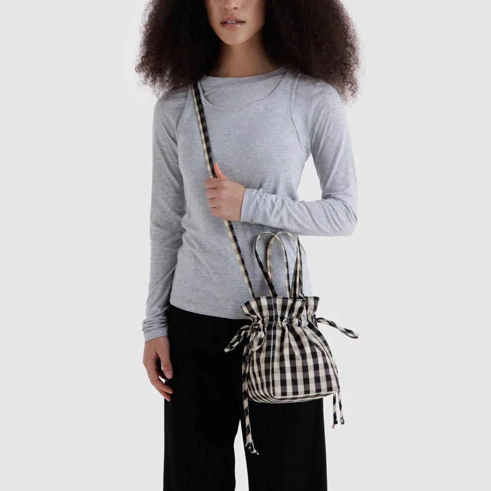 BOLSO - Baggu, Black And Cream Gingham Nylon Drawstring Bag