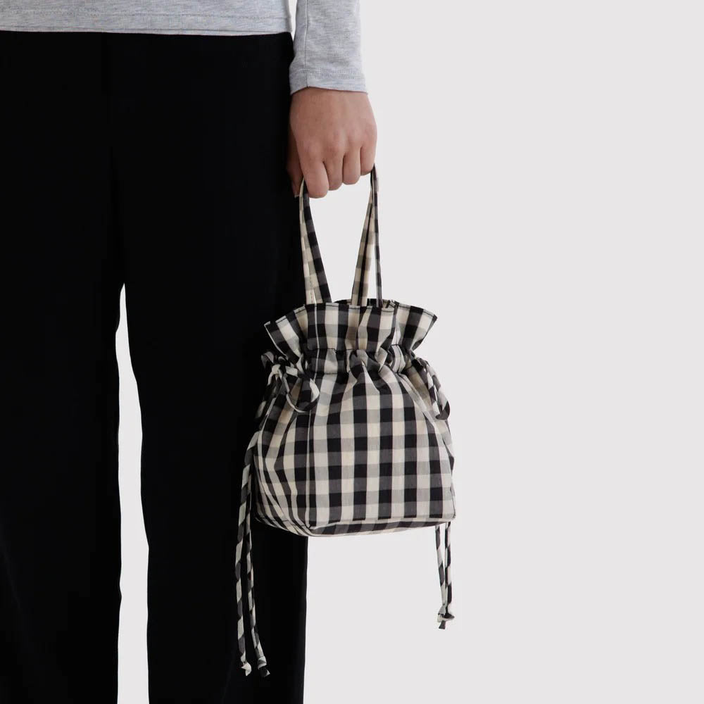 BOLSO - Baggu, Black And Cream Gingham Nylon Drawstring Bag