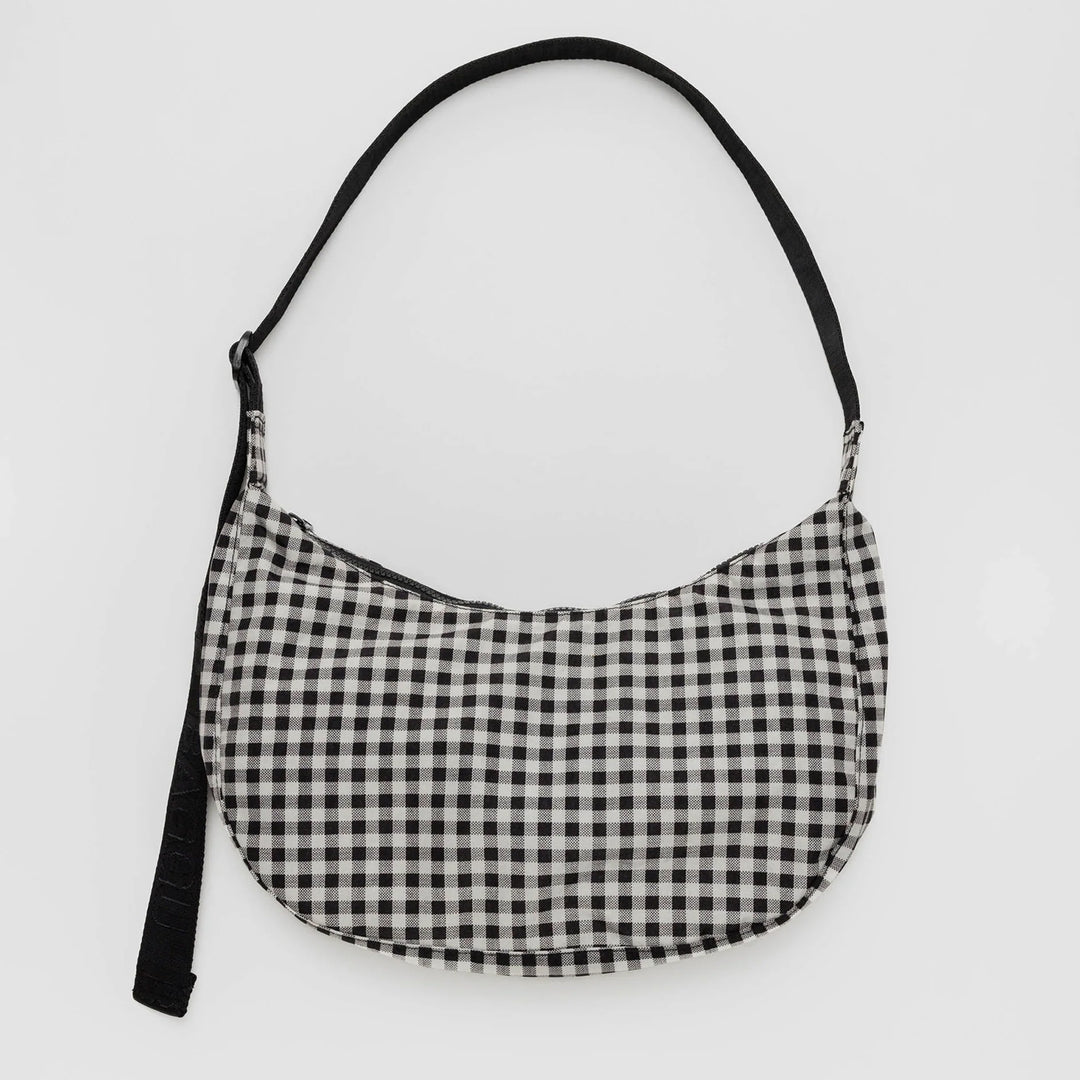 BOLSO - Baggu, Medium Nylon Crescent Bag Black & White Gingham