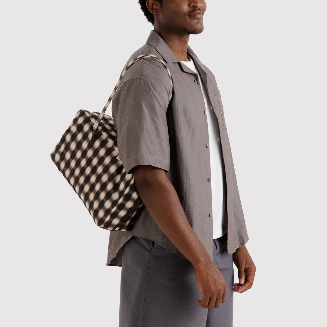 BOLSO - Baggu, Blurred Gingham Brown Medium Bowler Bag