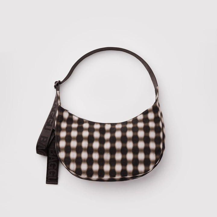 BOLSO - Baggu, Blurred Gingham Brown Medium Nylon Crescent Bag