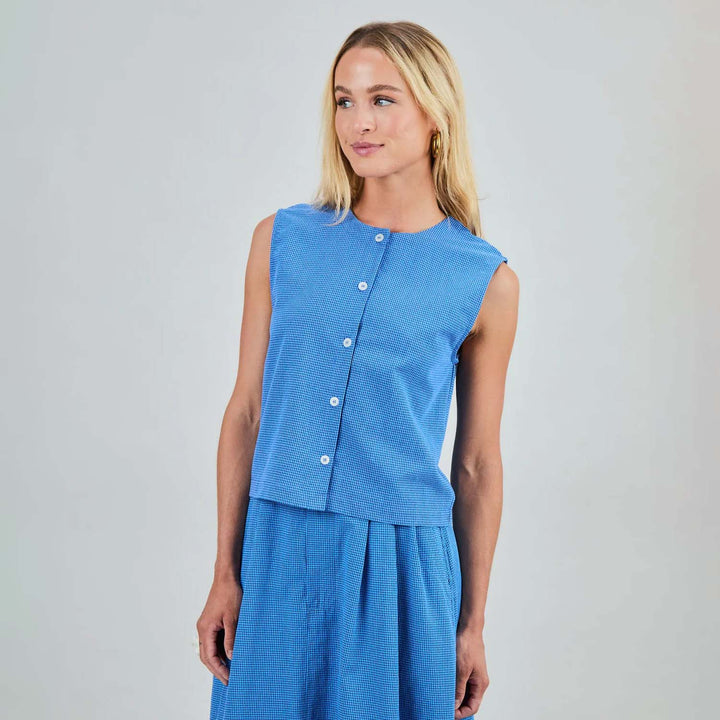 BLUSA - Brava Fabrics, Checks Sin Mangas Azul