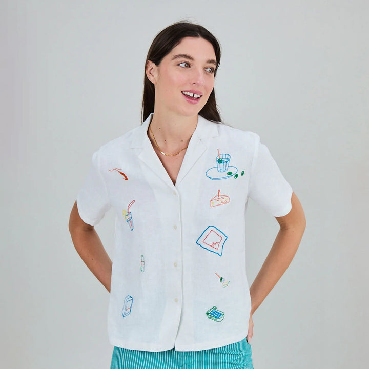 BLUSA - Brava Fabrics, Aloha Chiringuito Bordado Blanco