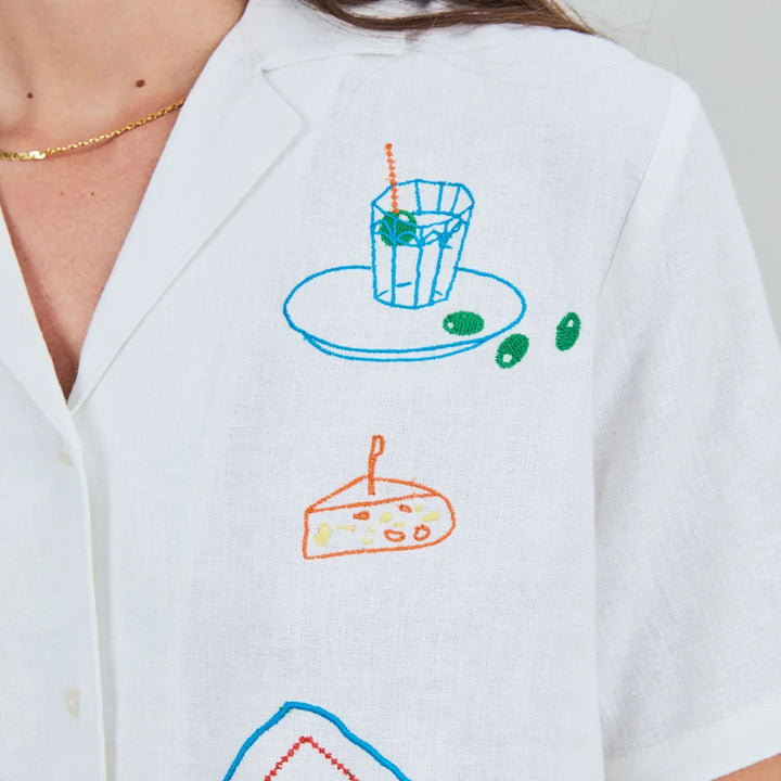 BLUSA - Brava Fabrics, Aloha Chiringuito Bordado Blanco