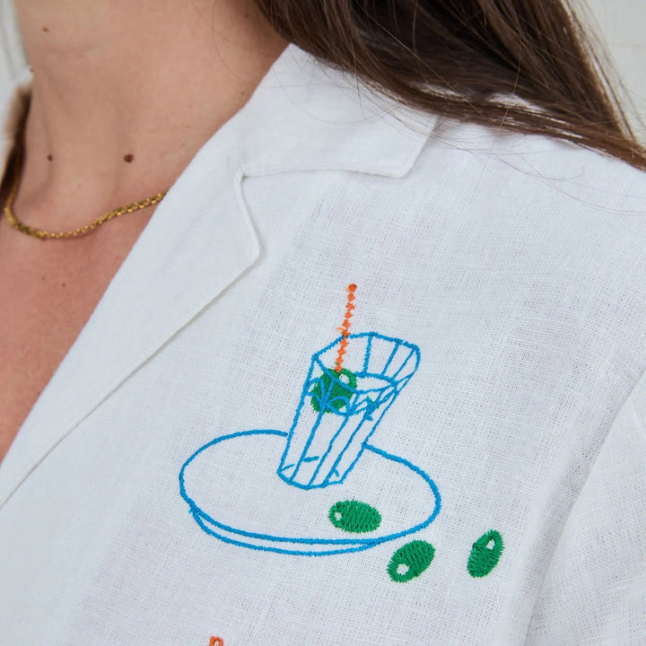 BLUSA - Brava Fabrics, Aloha Chiringuito Bordado Blanco